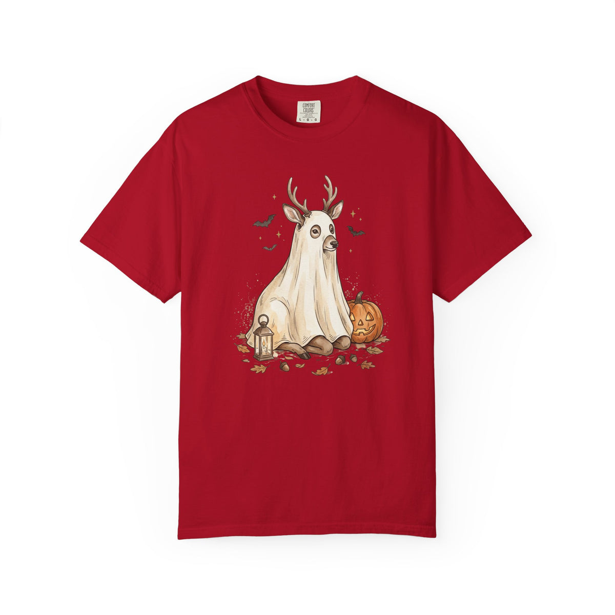 Deer Ghost Halloween Tee | T-Shirt with Jack-o'-Lantern and Bats