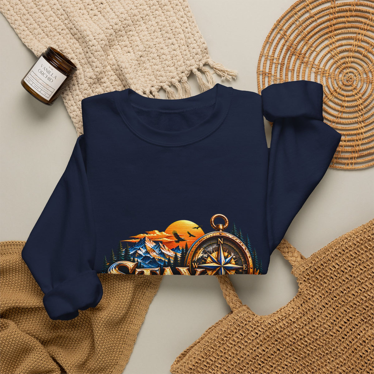 Stay Focused Sweatshirt | Compass & Mountain Graphic Unisex Crewneck