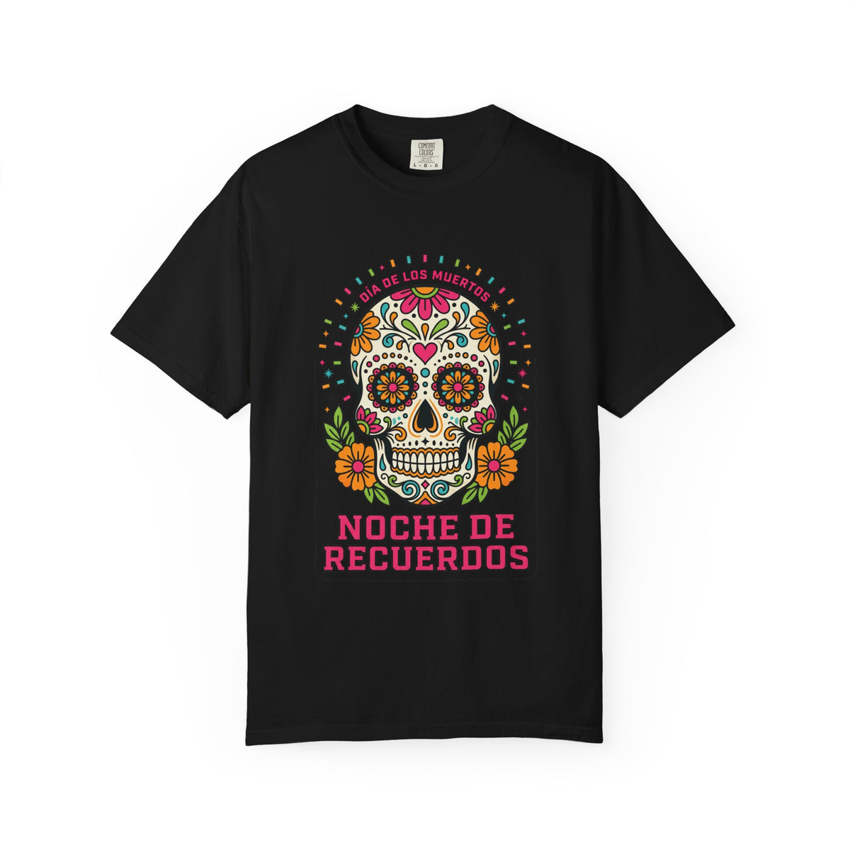 Día de los Muertos Sugar Skull T-Shirt | Comfort Colors 1717 Unisex Floral Graphic Tee.