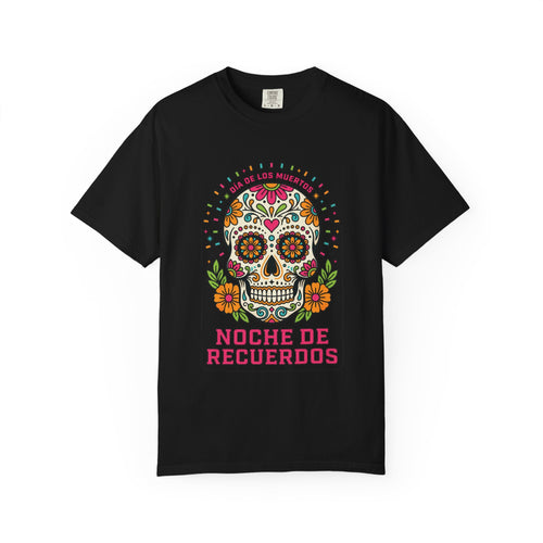 Día de los Muertos Sugar Skull T-Shirt | Comfort Colors 1717 Unisex Floral Graphic Tee.