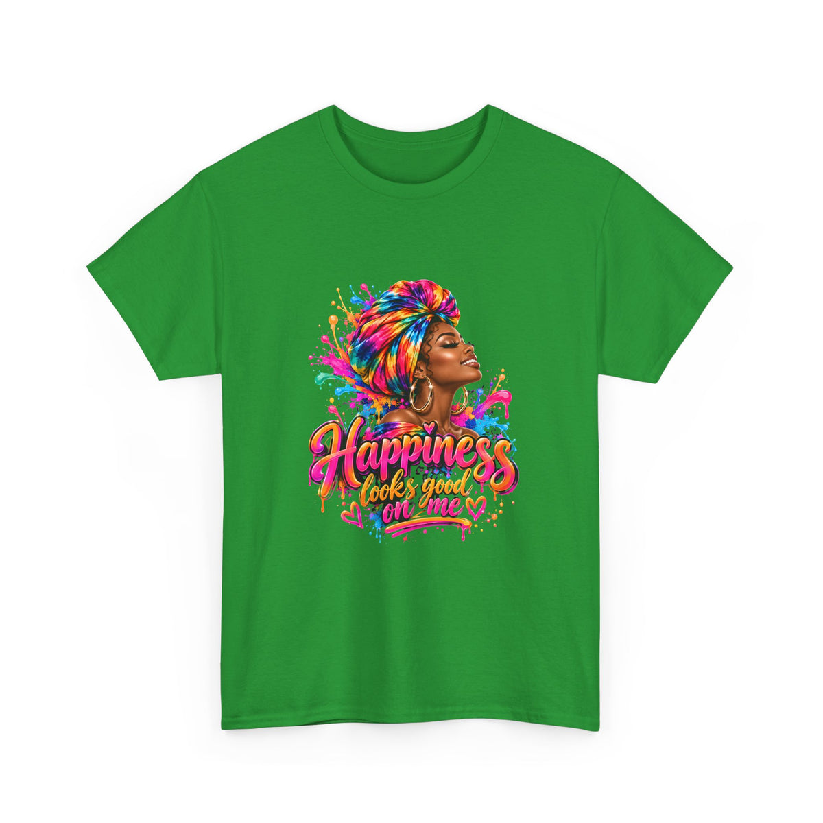 Happiness Looks Good on Me Graphic T-Shirt | Colorful Inspirational Women's Cotton Tee
