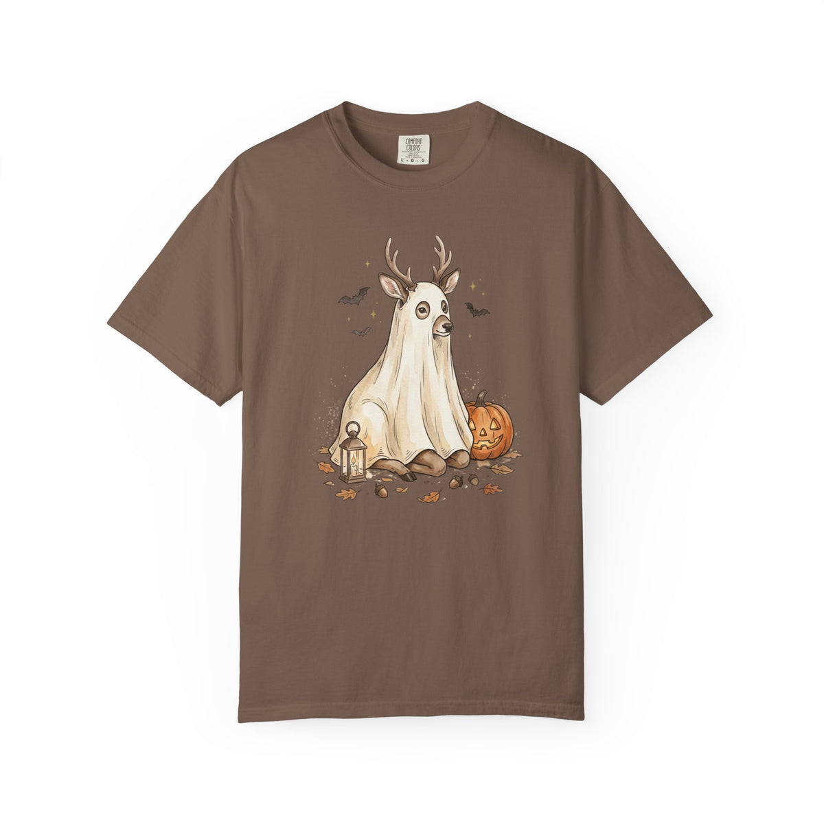 Deer Ghost Halloween Tee | T-Shirt with Jack-o'-Lantern and Bats