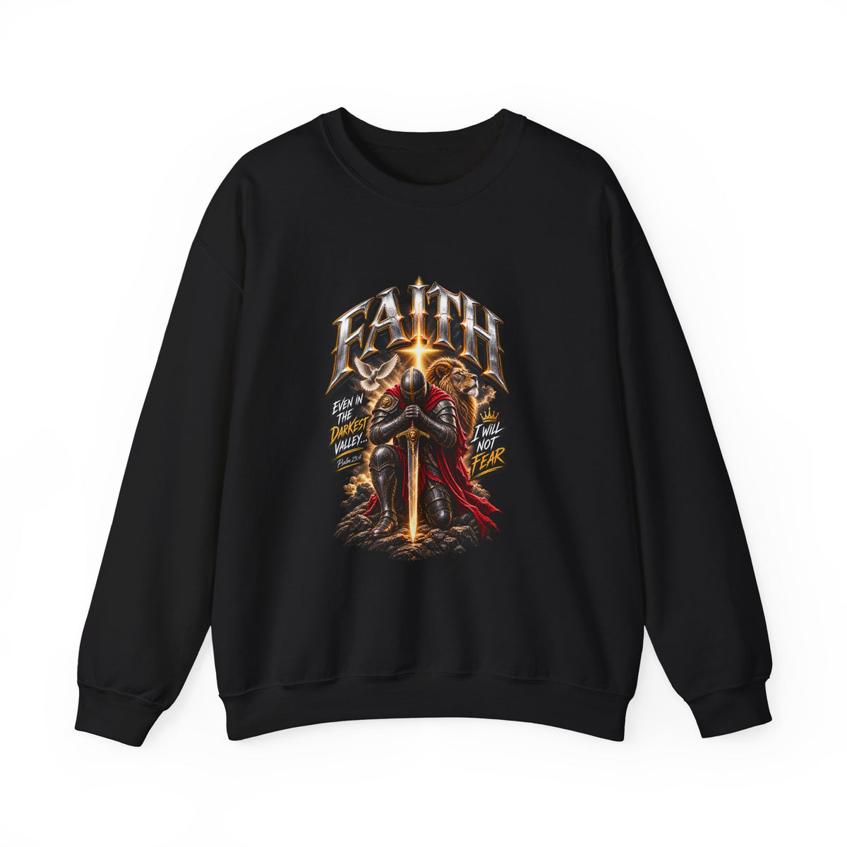 Faith Knight Graphic Sweatshirt – Medieval Sword & Shield Christian Design