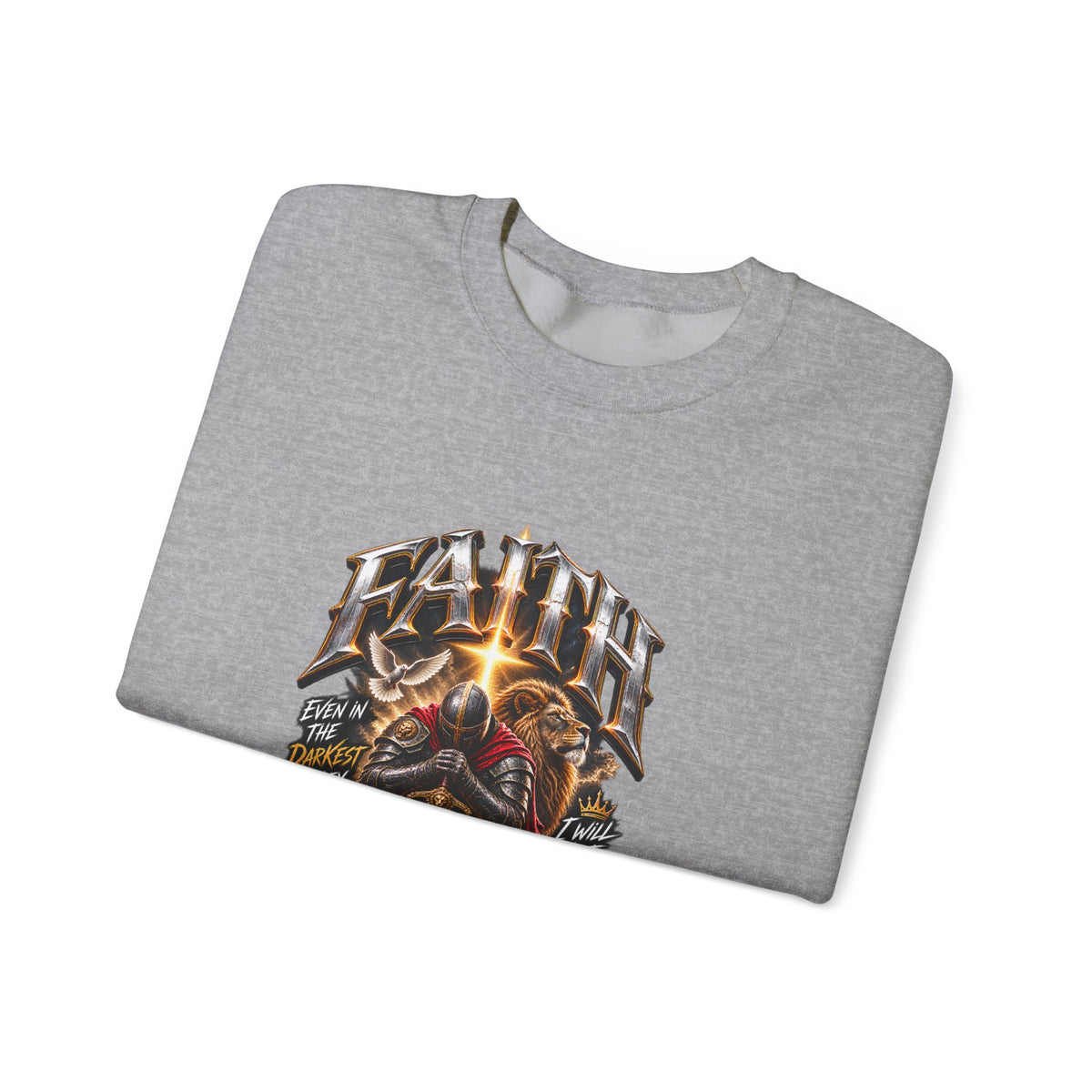 Faith Knight Graphic Sweatshirt – Medieval Sword & Shield Christian Design
