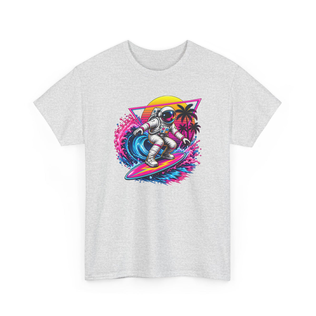 Surfing Astronaut T-Shirt | Space Surfer Graphic Tee, Retro Wave Palm Design