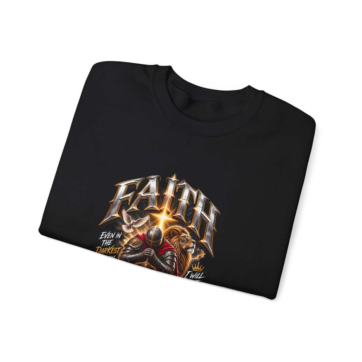 Faith Knight Graphic Sweatshirt – Medieval Sword & Shield Christian Design