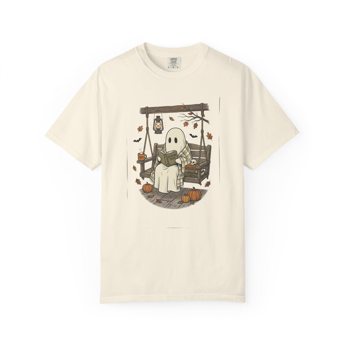 Cozy Ghost Reading T-Shirt | Cute Halloween Fall Tee.