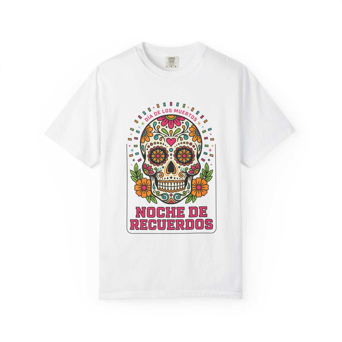 Día de los Muertos Sugar Skull T-Shirt | Comfort Colors 1717 Unisex Floral Graphic Tee.