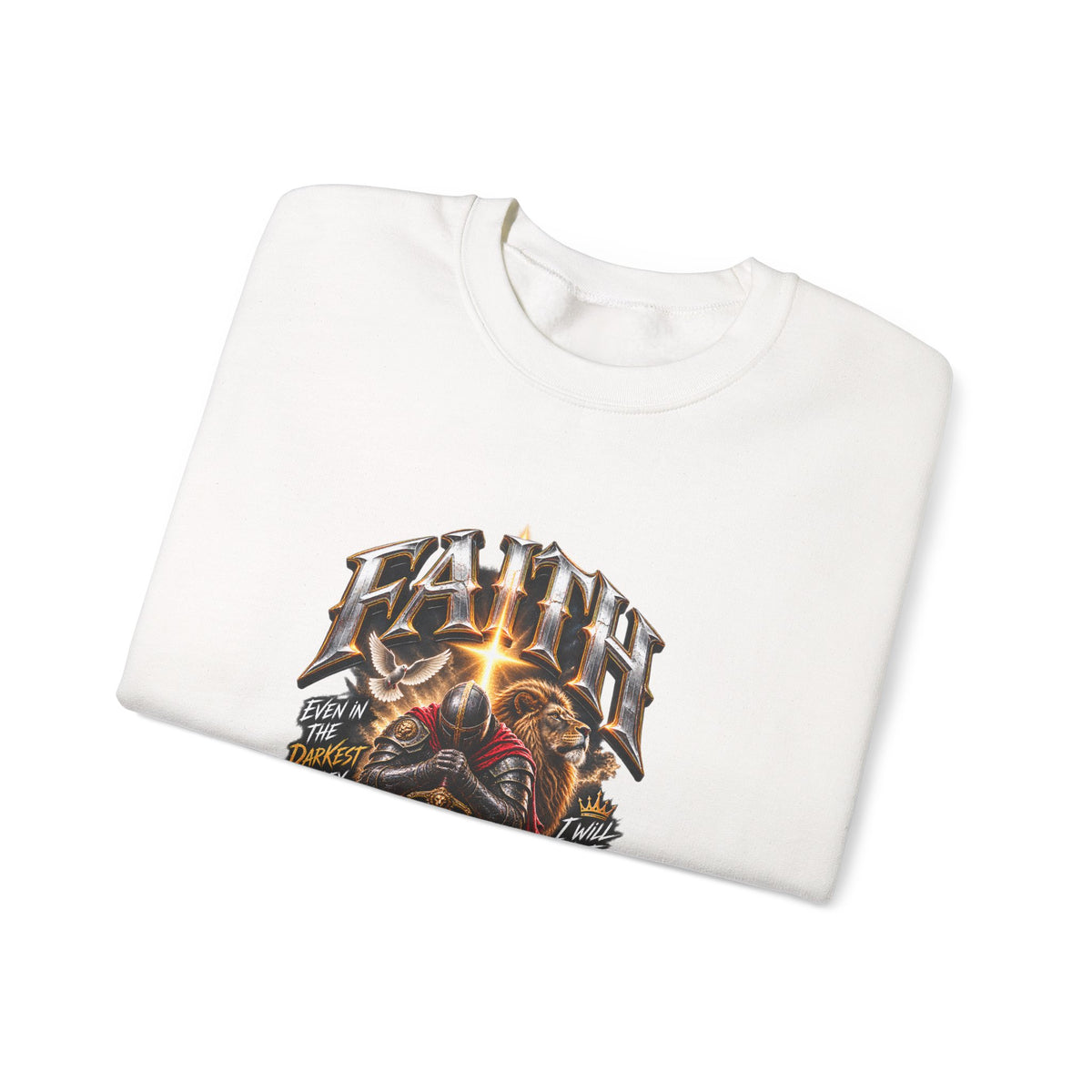 Faith Knight Graphic Sweatshirt – Medieval Sword & Shield Christian Design