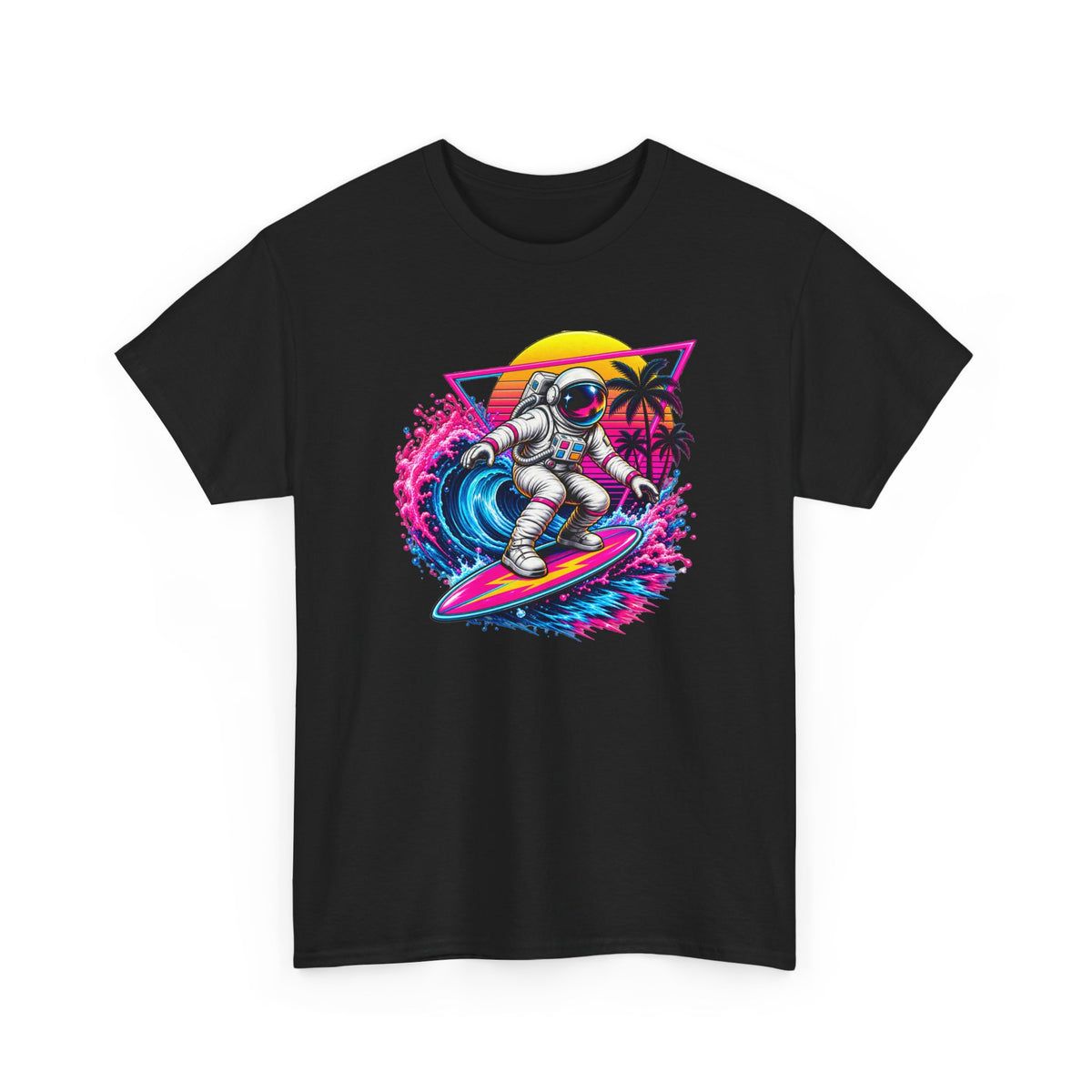 Surfing Astronaut T-Shirt | Space Surfer Graphic Tee, Retro Wave Palm Design