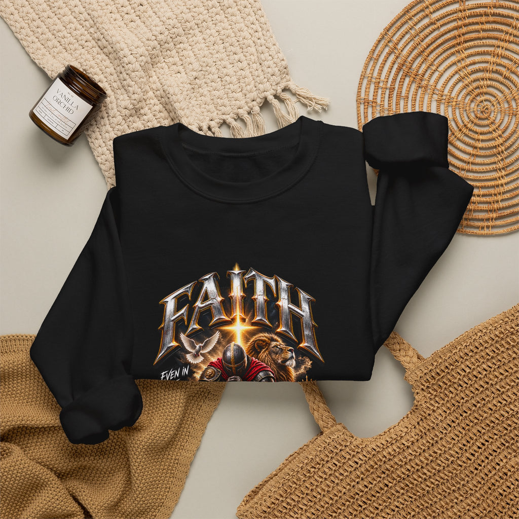 Faith Knight Graphic Sweatshirt – Medieval Sword & Shield Christian Design