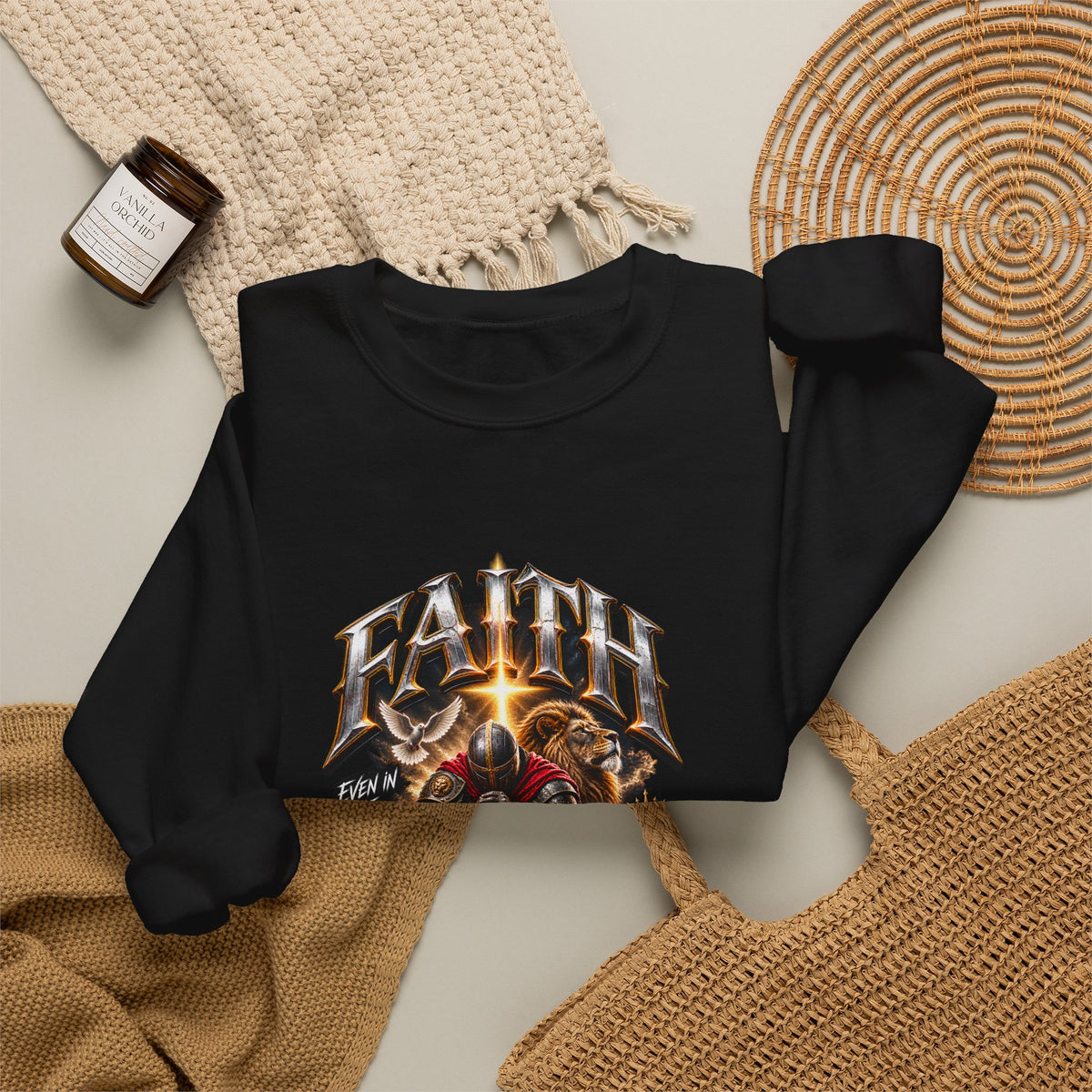 Faith Knight Graphic Sweatshirt – Medieval Sword & Shield Christian Design