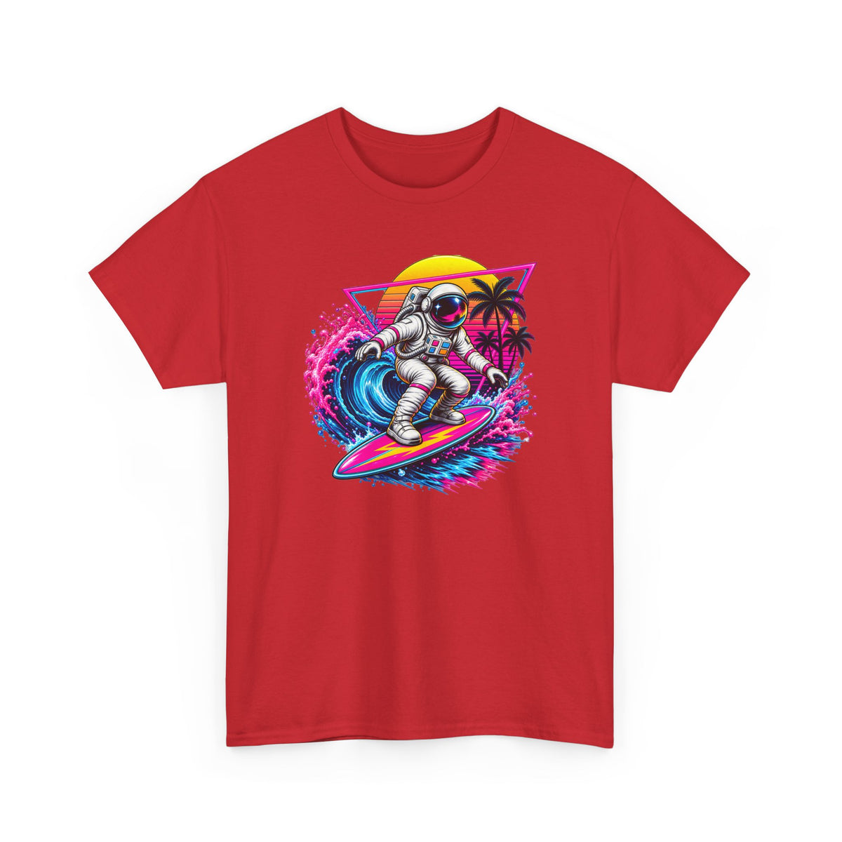 Surfing Astronaut T-Shirt | Space Surfer Graphic Tee, Retro Wave Palm Design