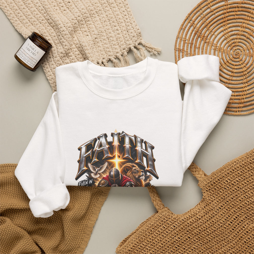 Faith Knight Graphic Sweatshirt – Medieval Sword & Shield Christian Design