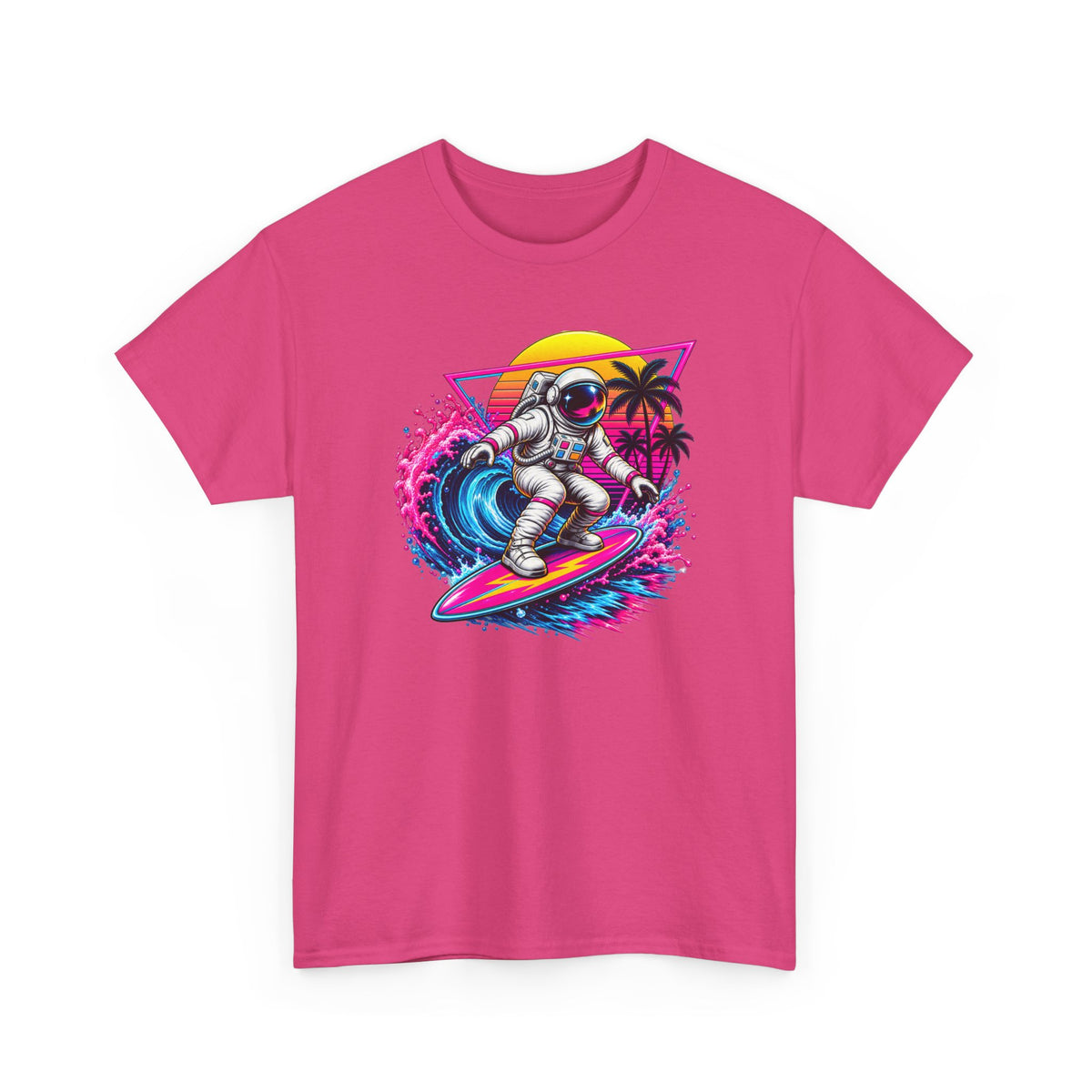 Surfing Astronaut T-Shirt | Space Surfer Graphic Tee, Retro Wave Palm Design