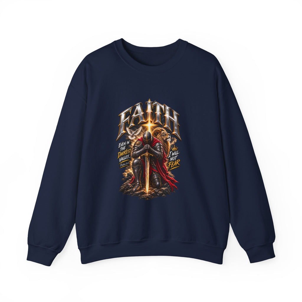 Faith Knight Graphic Sweatshirt – Medieval Sword & Shield Christian Design