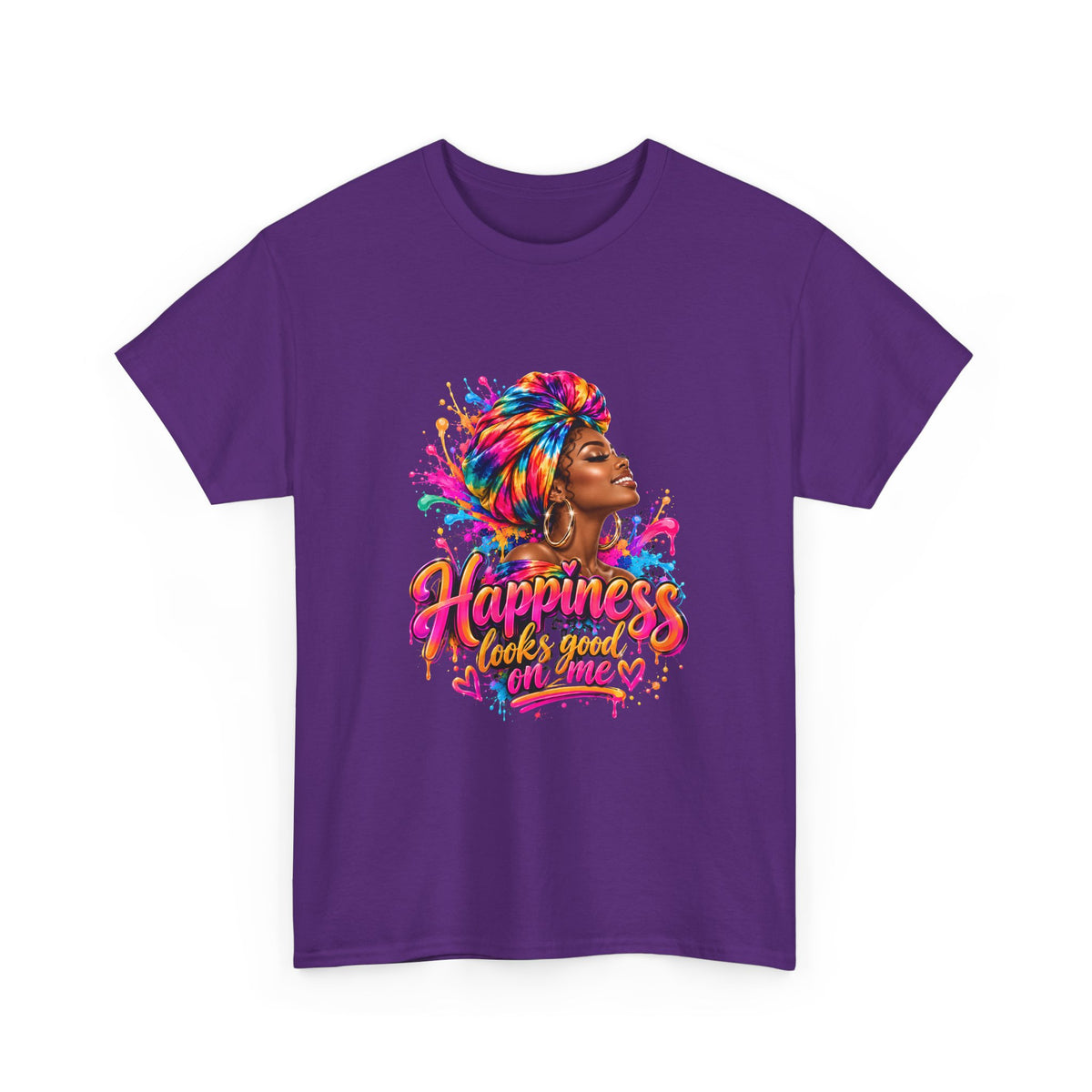 Happiness Looks Good on Me Graphic T-Shirt | Colorful Inspirational Women's Cotton Tee