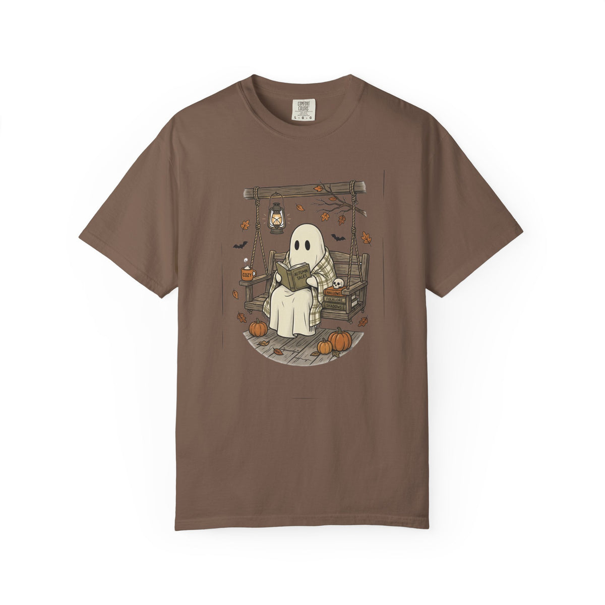 Cozy Ghost Reading T-Shirt | Cute Halloween Fall Tee.