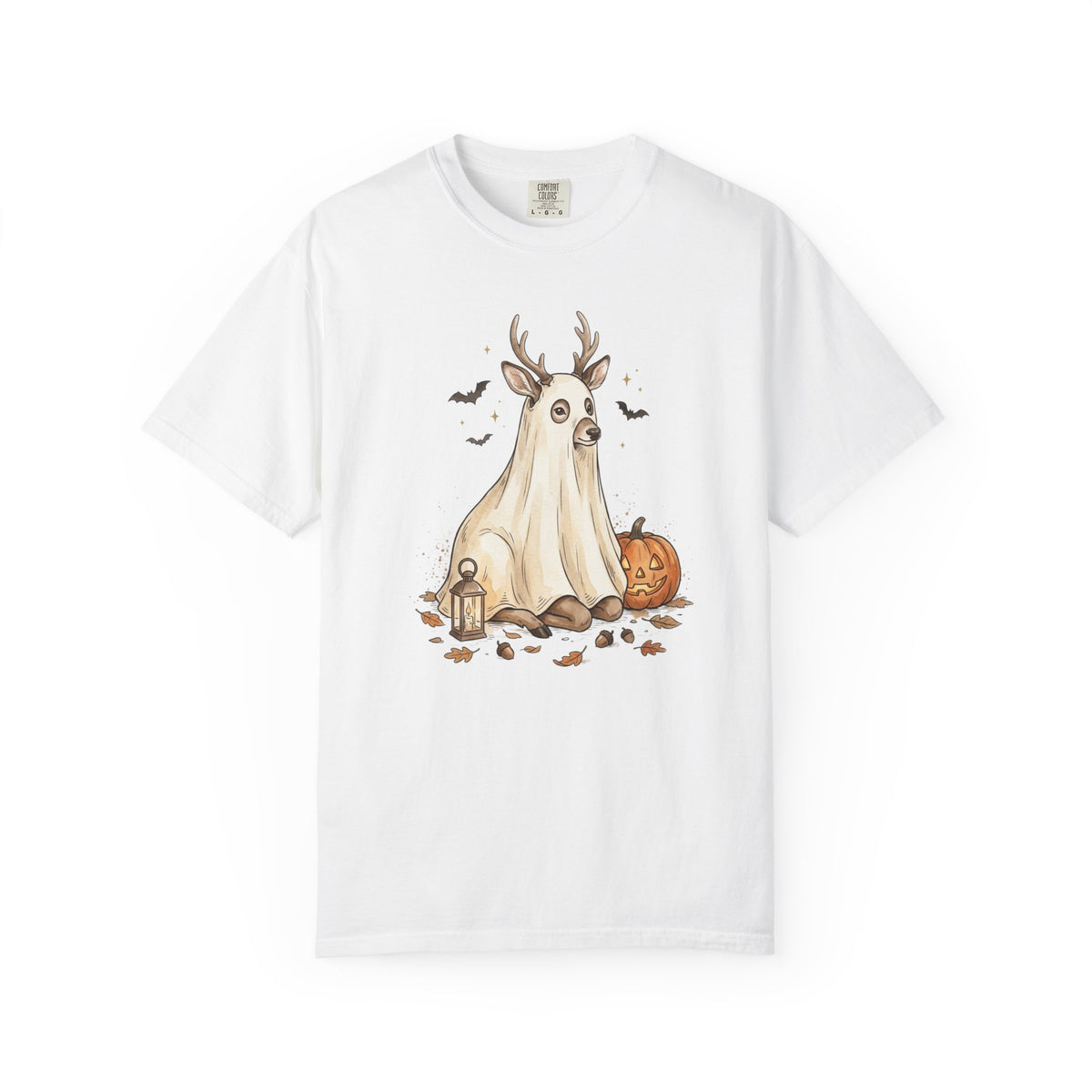 Deer Ghost Halloween Tee | T-Shirt with Jack-o'-Lantern and Bats