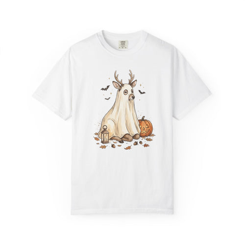 Deer Ghost Halloween Tee | T-Shirt with Jack-o'-Lantern and Bats