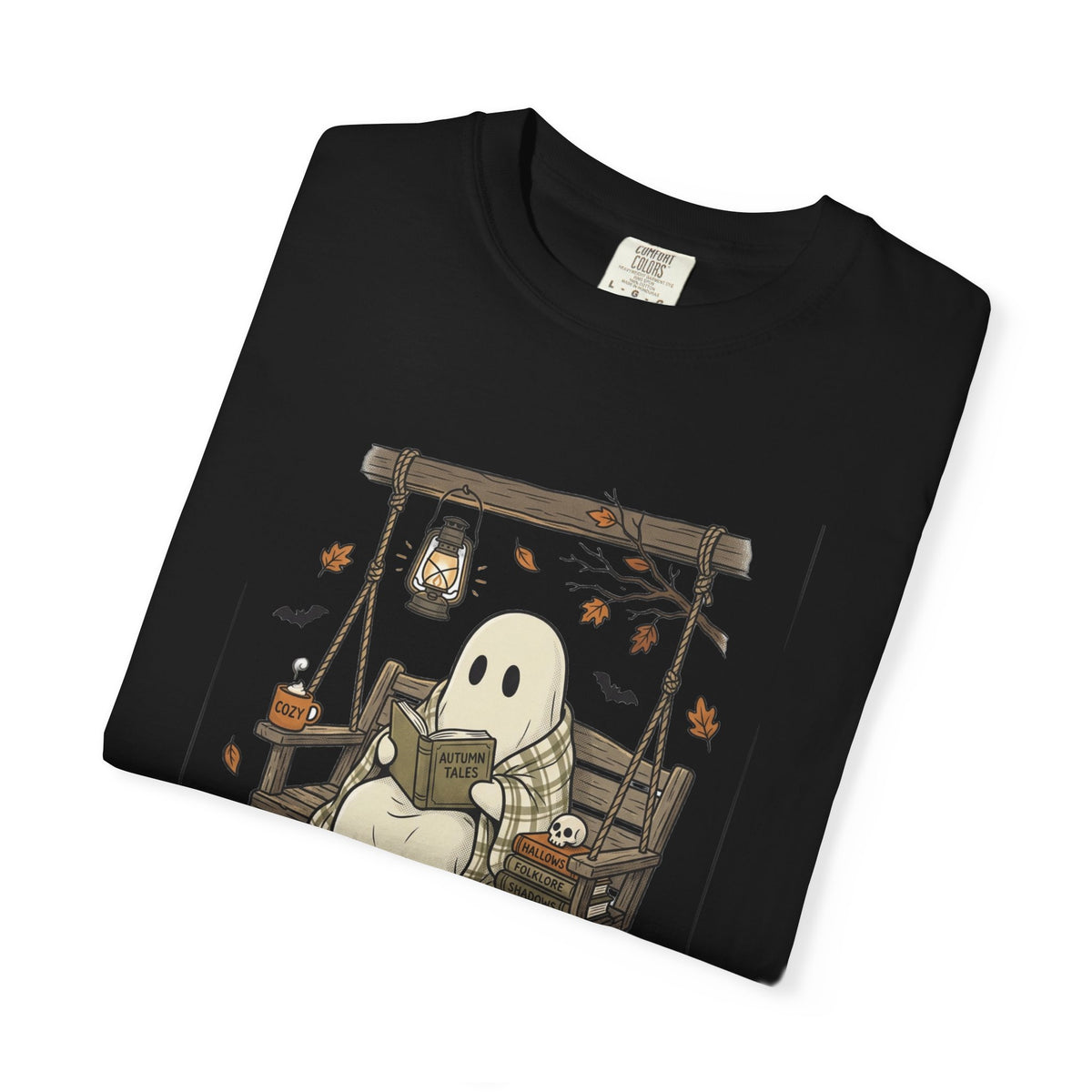 Cozy Ghost Reading T-Shirt | Cute Halloween Fall Tee.