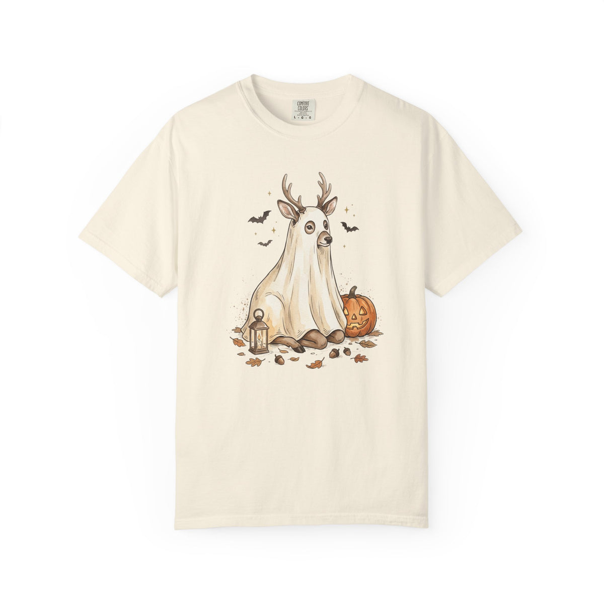 Deer Ghost Halloween Tee | T-Shirt with Jack-o'-Lantern and Bats