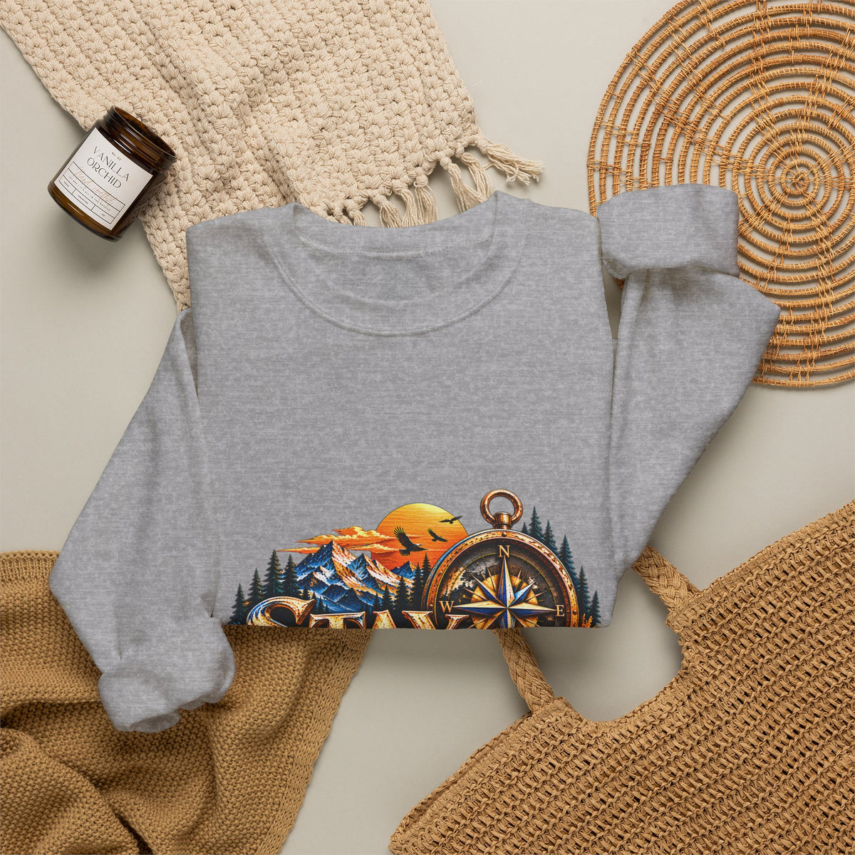 Stay Focused Sweatshirt | Compass & Mountain Graphic Unisex Crewneck