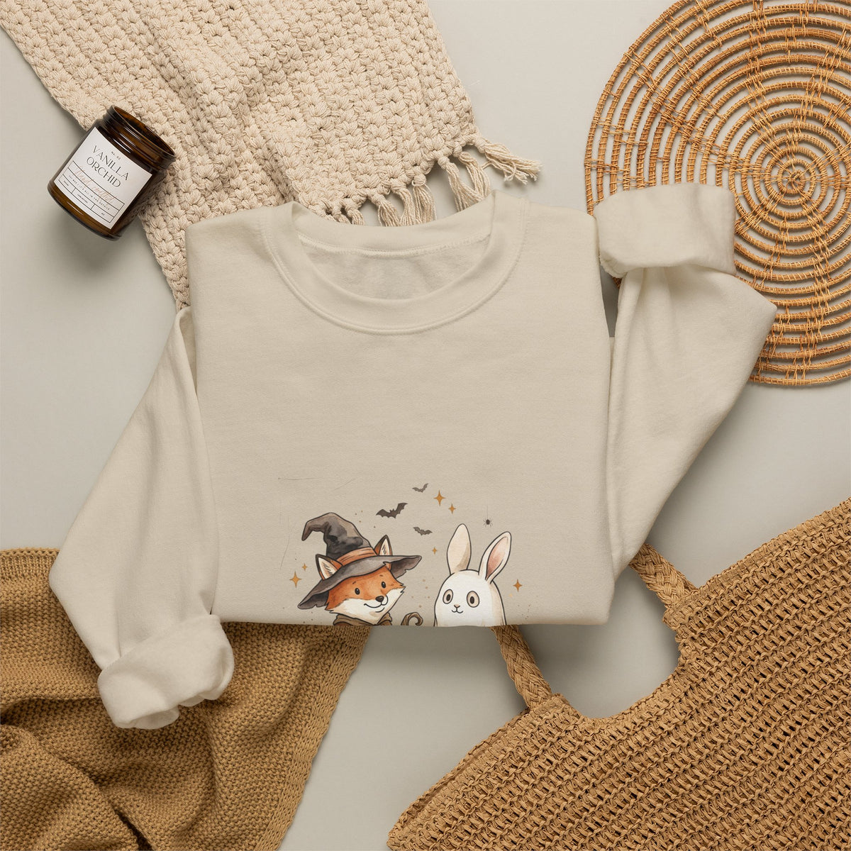 Woodland Fox & Ghost Bunny Sweatshirt | Halloween Crewneck
