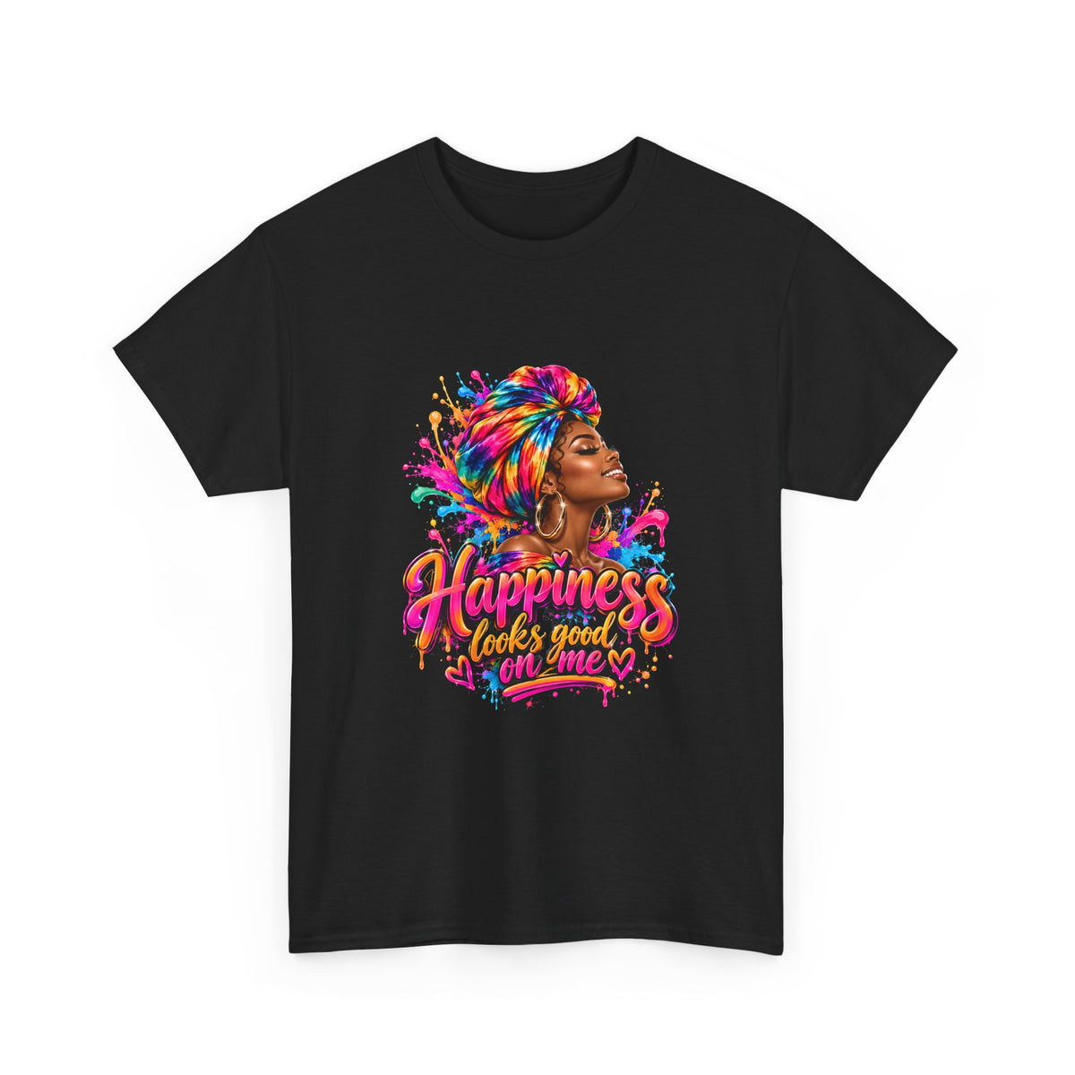 Happiness Looks Good on Me Graphic T-Shirt | Colorful Inspirational Women's Cotton Tee