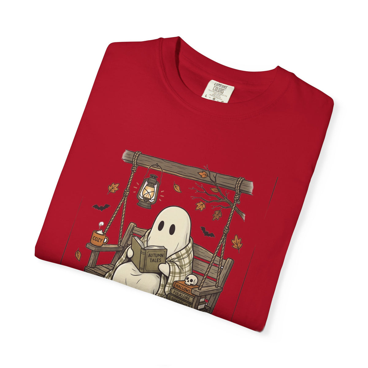 Cozy Ghost Reading T-Shirt | Cute Halloween Fall Tee.
