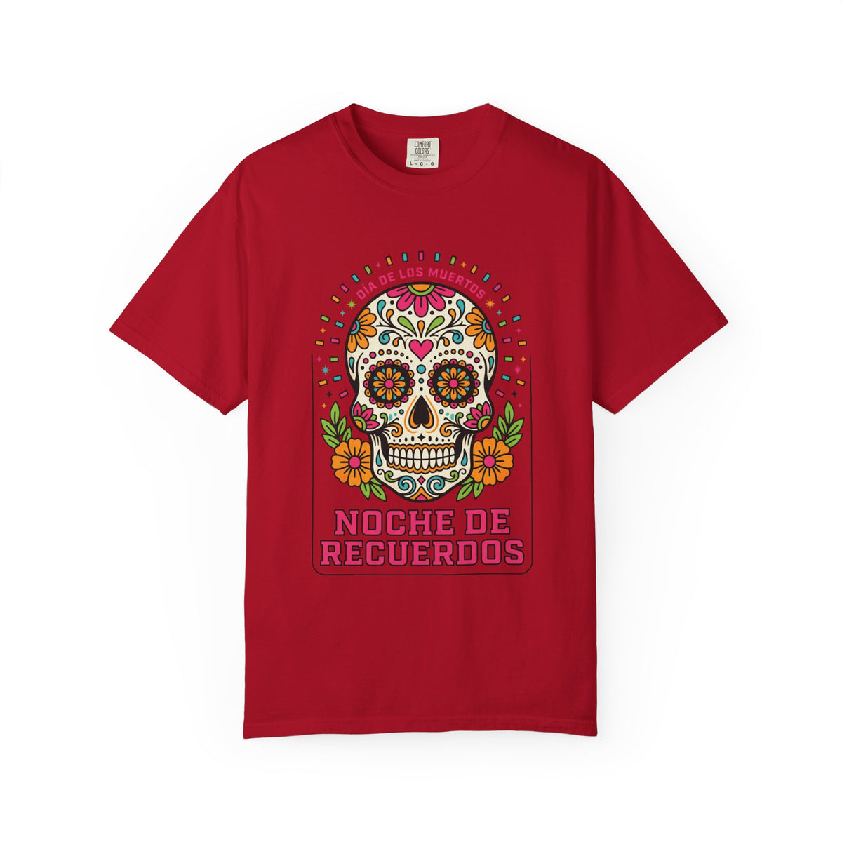 Día de los Muertos Sugar Skull T-Shirt | Comfort Colors 1717 Unisex Floral Graphic Tee.