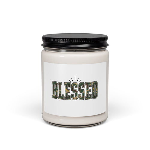 Blessed Camo Lettering Soy Candle | 9 oz Faith-Inspired Gift