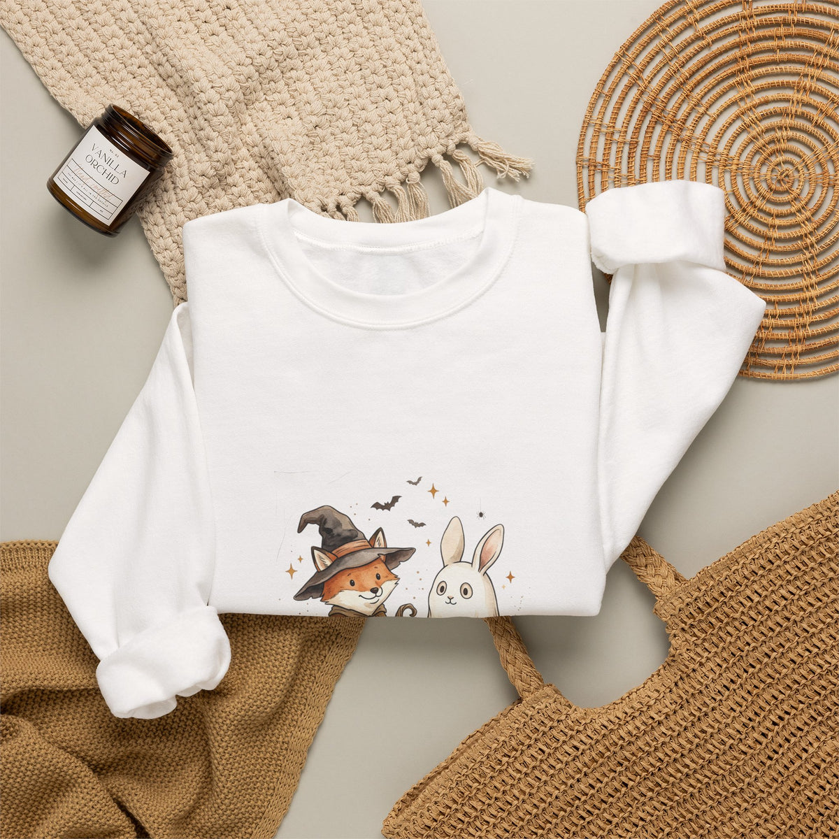 Woodland Fox & Ghost Bunny Sweatshirt | Halloween Crewneck