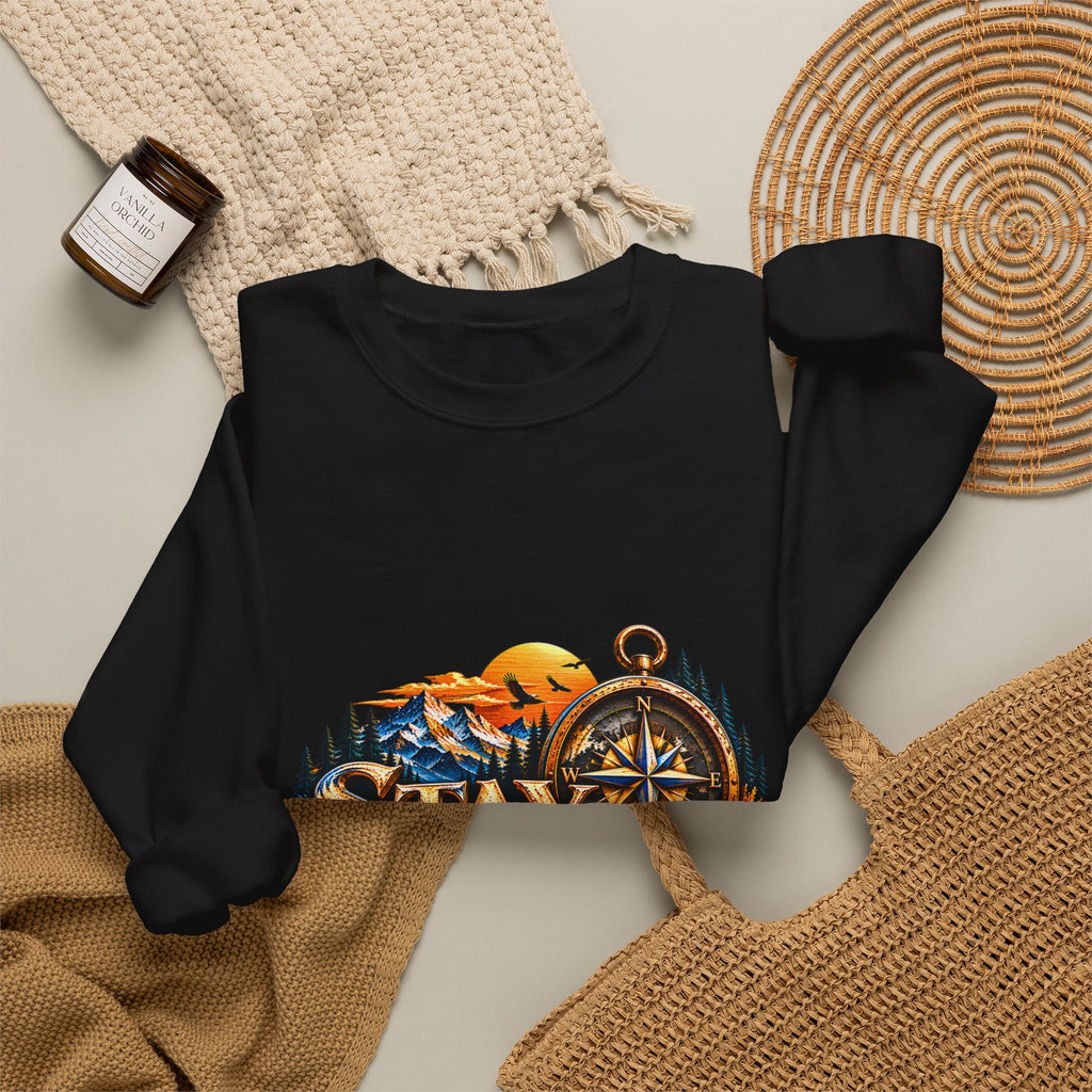 Stay Focused Sweatshirt | Compass & Mountain Graphic Unisex Crewneck