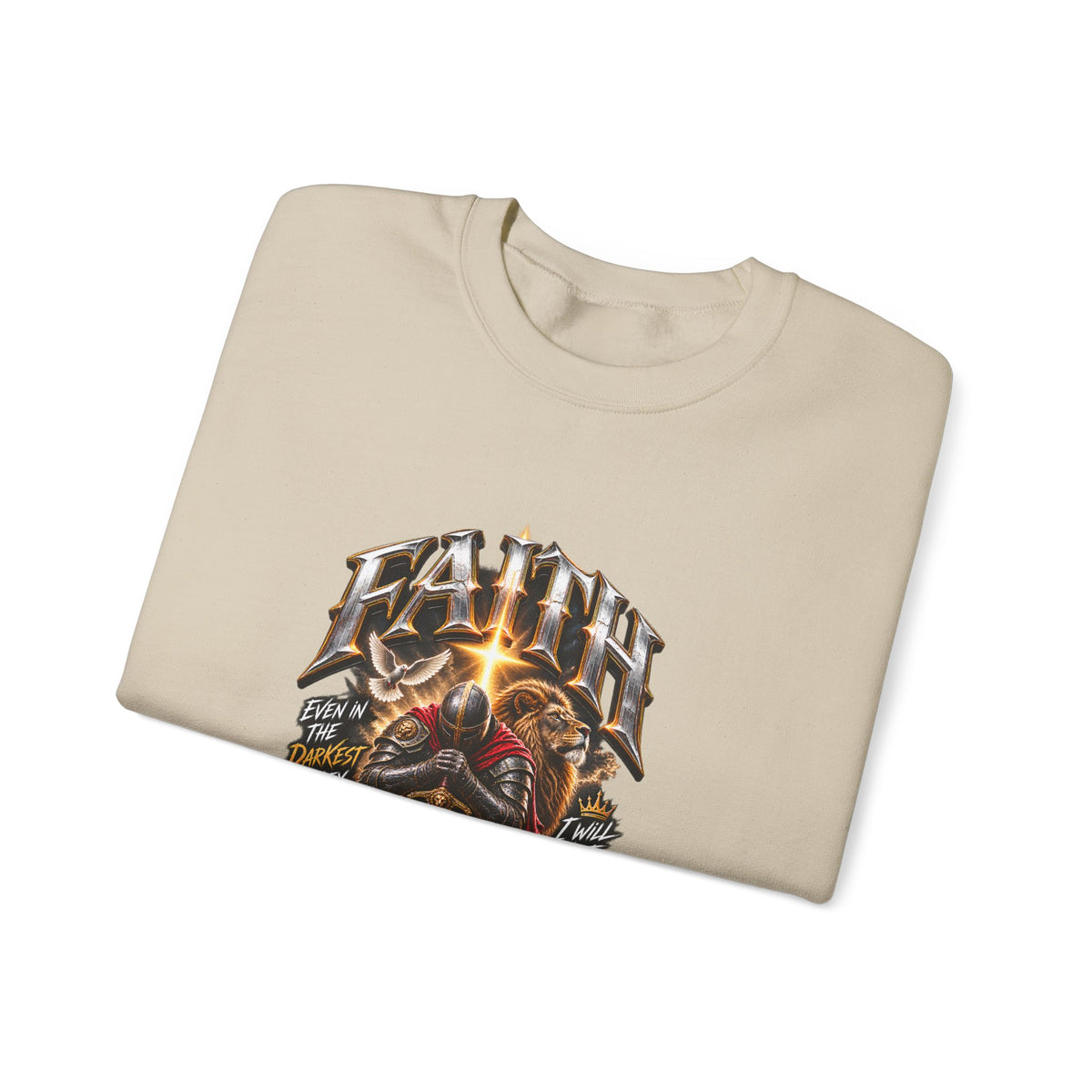 Faith Knight Graphic Sweatshirt – Medieval Sword & Shield Christian Design