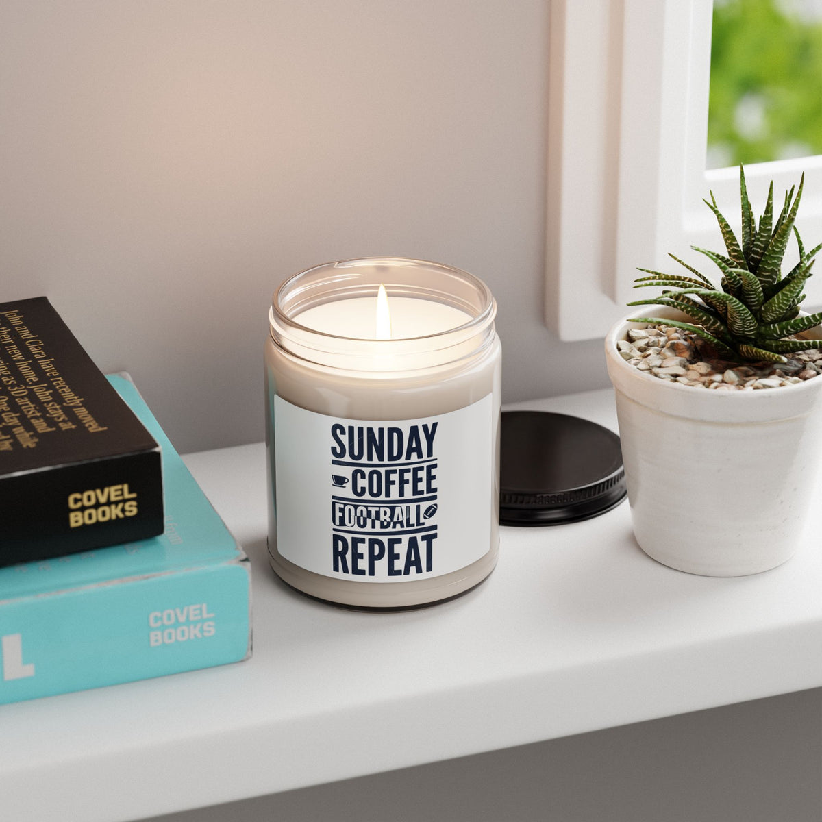 Sunday Coffee Football Repeat Soy Candle | Navy Text 9 oz