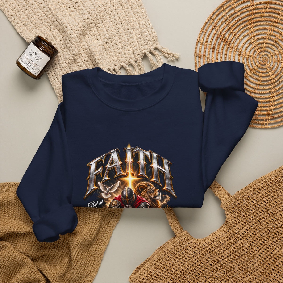 Faith Knight Graphic Sweatshirt – Medieval Sword & Shield Christian Design