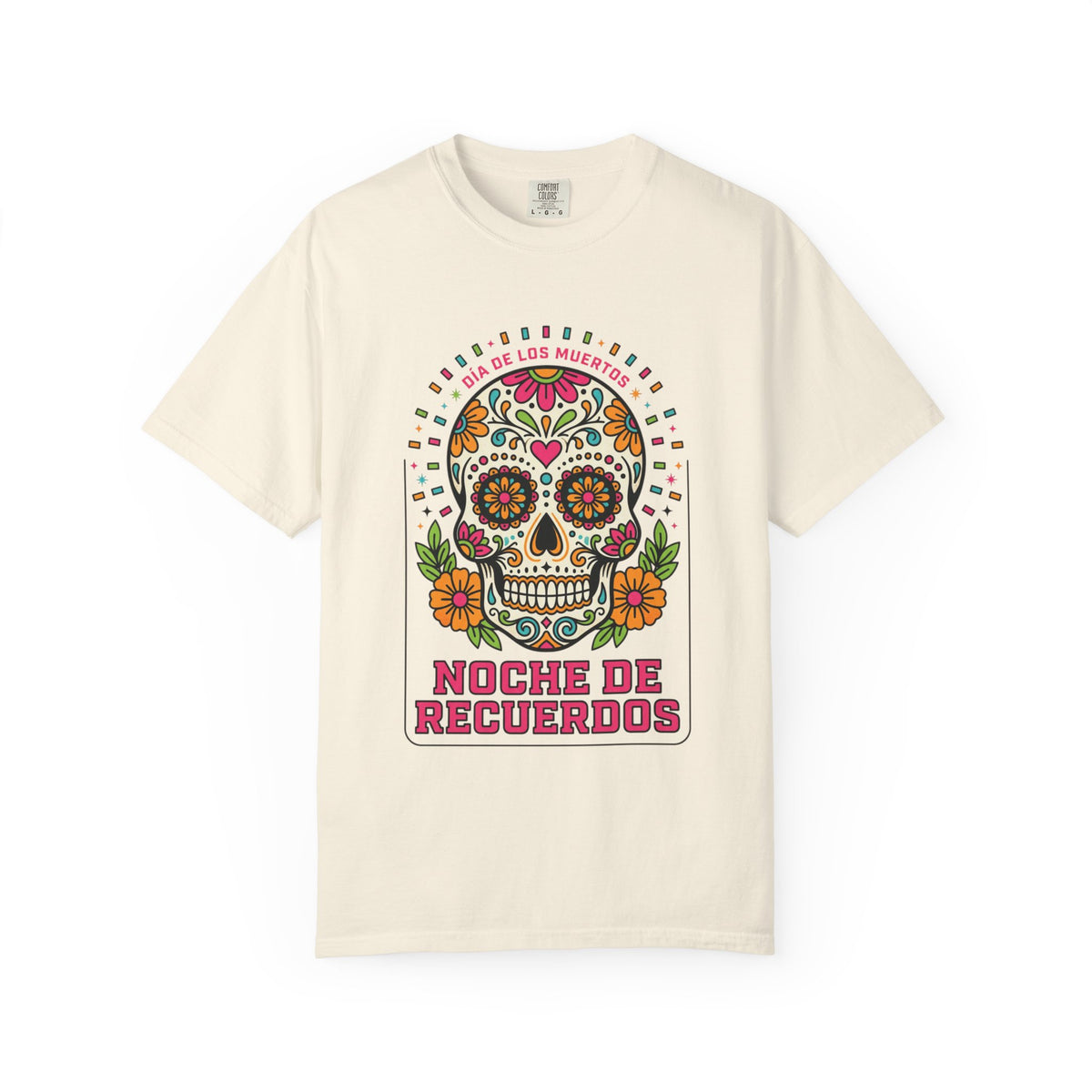 Día de los Muertos Sugar Skull T-Shirt | Comfort Colors 1717 Unisex Floral Graphic Tee.