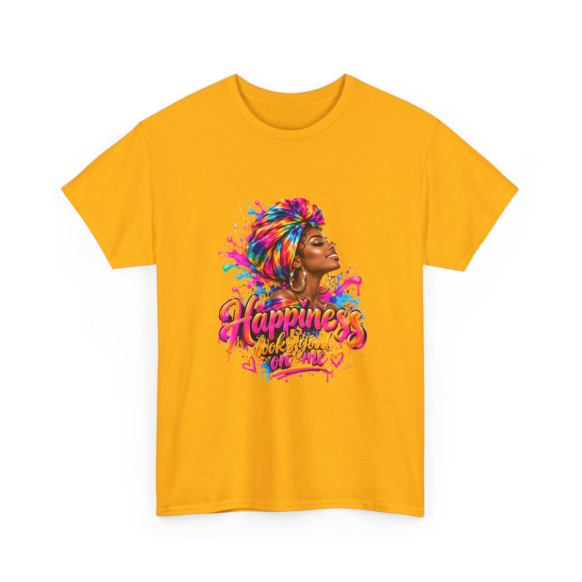 Happiness Looks Good on Me Graphic T-Shirt | Colorful Inspirational Women's Cotton Tee