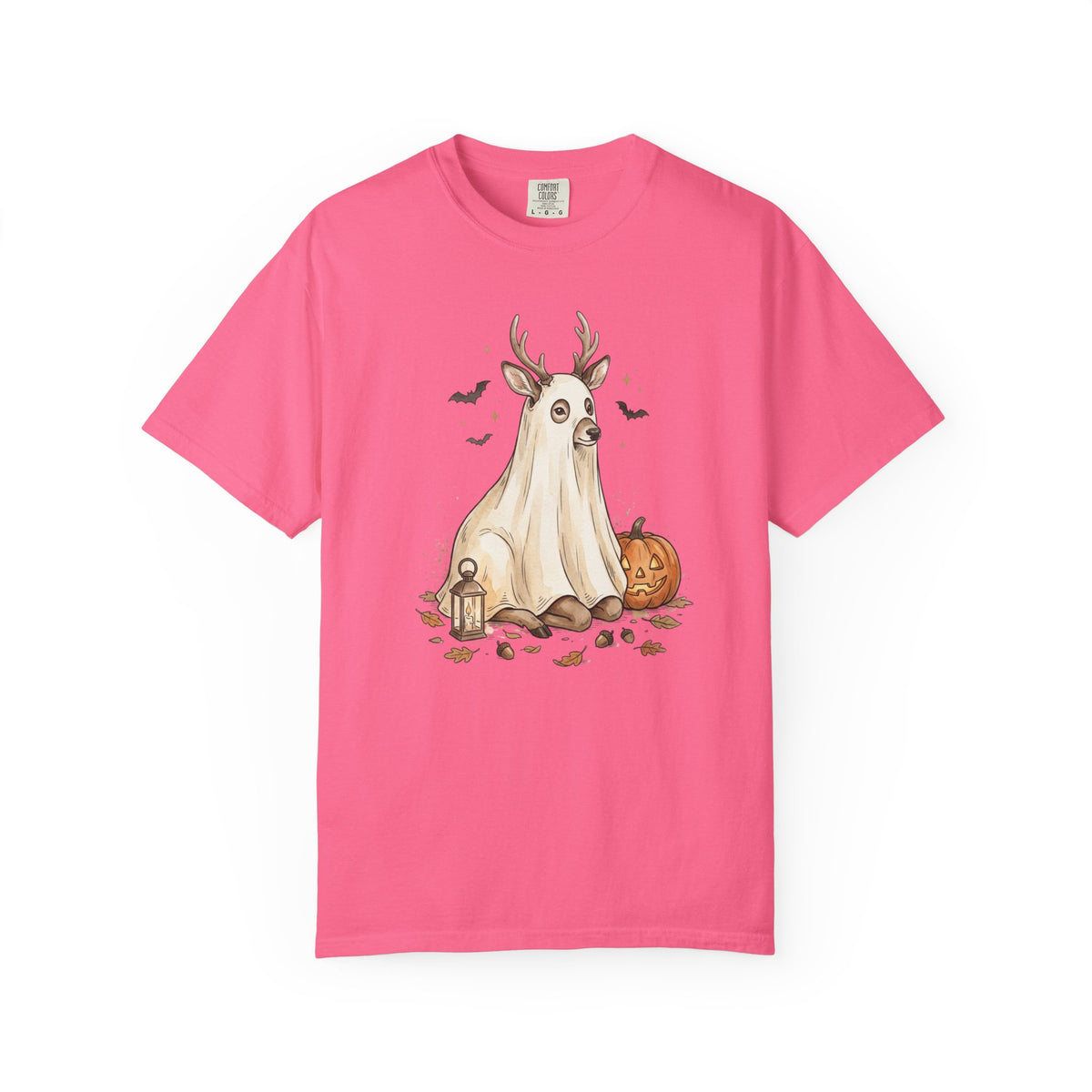Deer Ghost Halloween Tee | T-Shirt with Jack-o'-Lantern and Bats