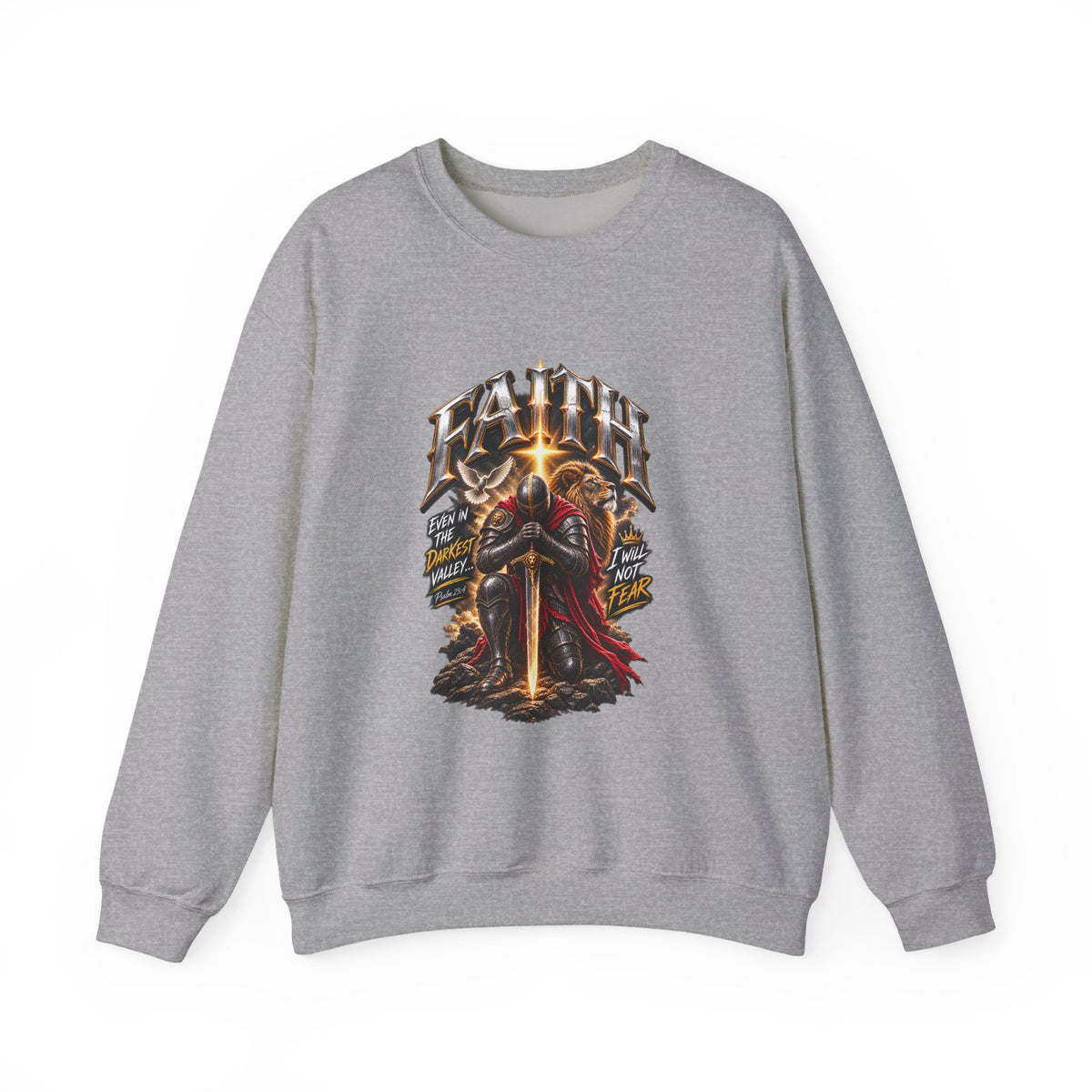 Faith Knight Graphic Sweatshirt – Medieval Sword & Shield Christian Design