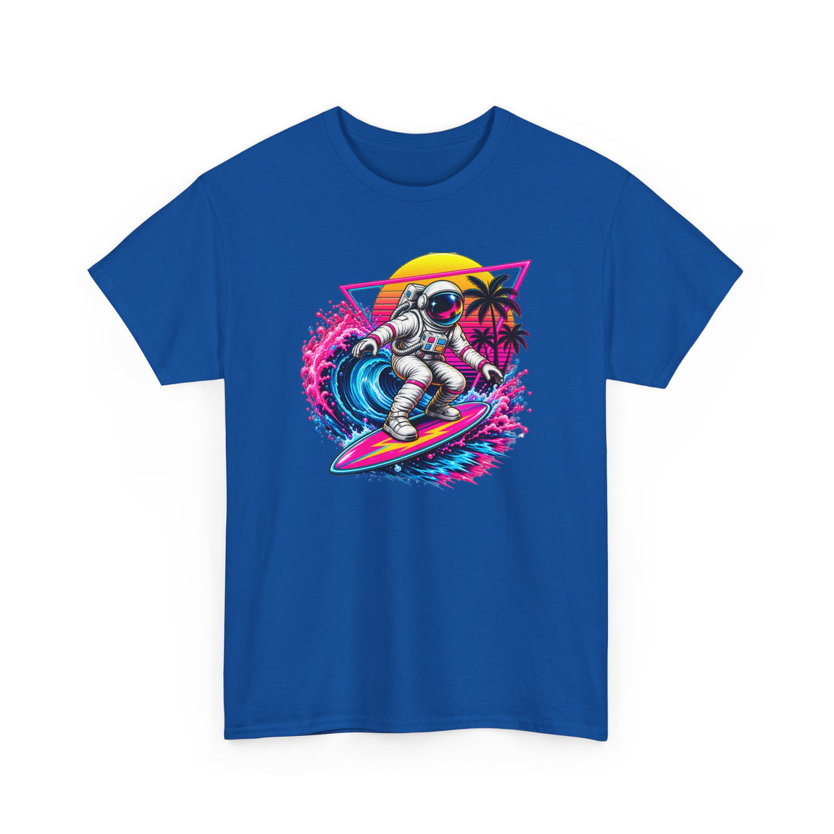 Surfing Astronaut T-Shirt | Space Surfer Graphic Tee, Retro Wave Palm Design