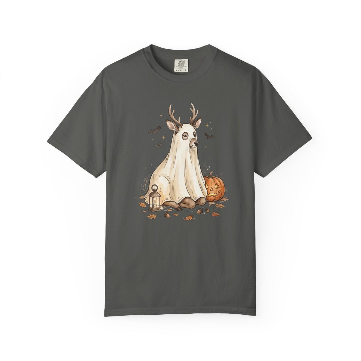Deer Ghost Halloween Tee | T-Shirt with Jack-o'-Lantern and Bats