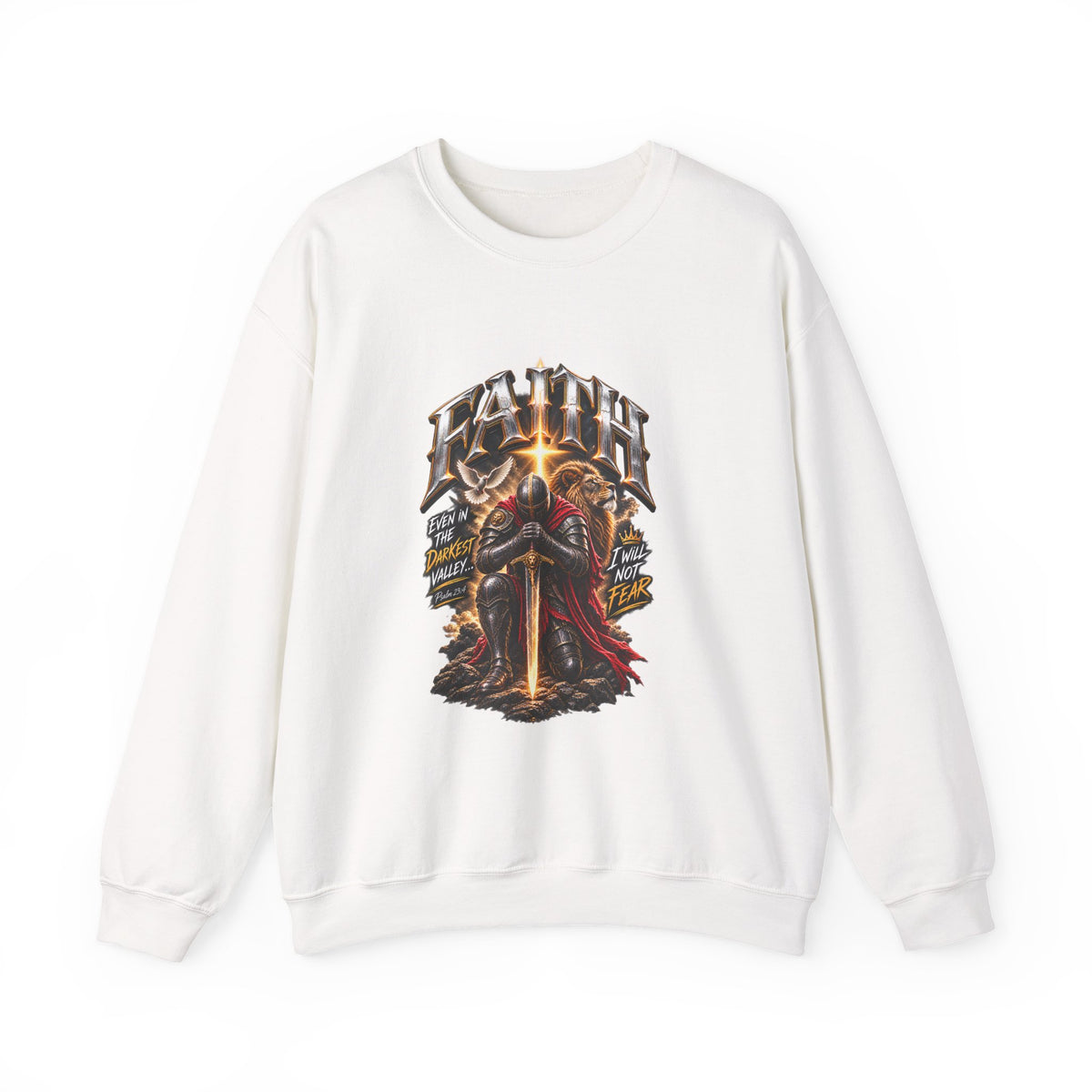 Faith Knight Graphic Sweatshirt – Medieval Sword & Shield Christian Design