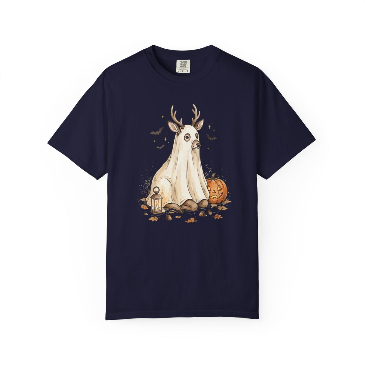 Deer Ghost Halloween Tee | T-Shirt with Jack-o'-Lantern and Bats