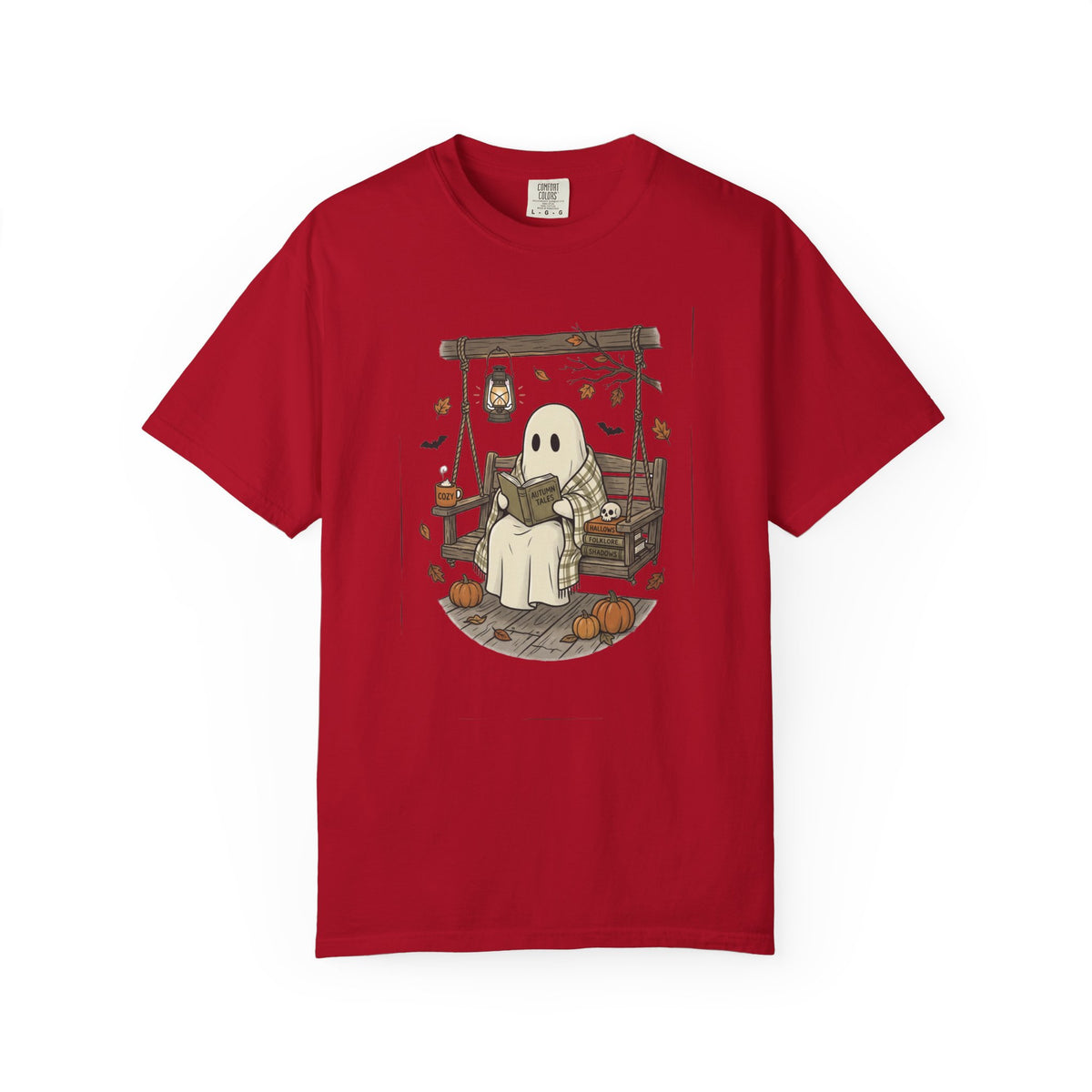 Cozy Ghost Reading T-Shirt | Cute Halloween Fall Tee.