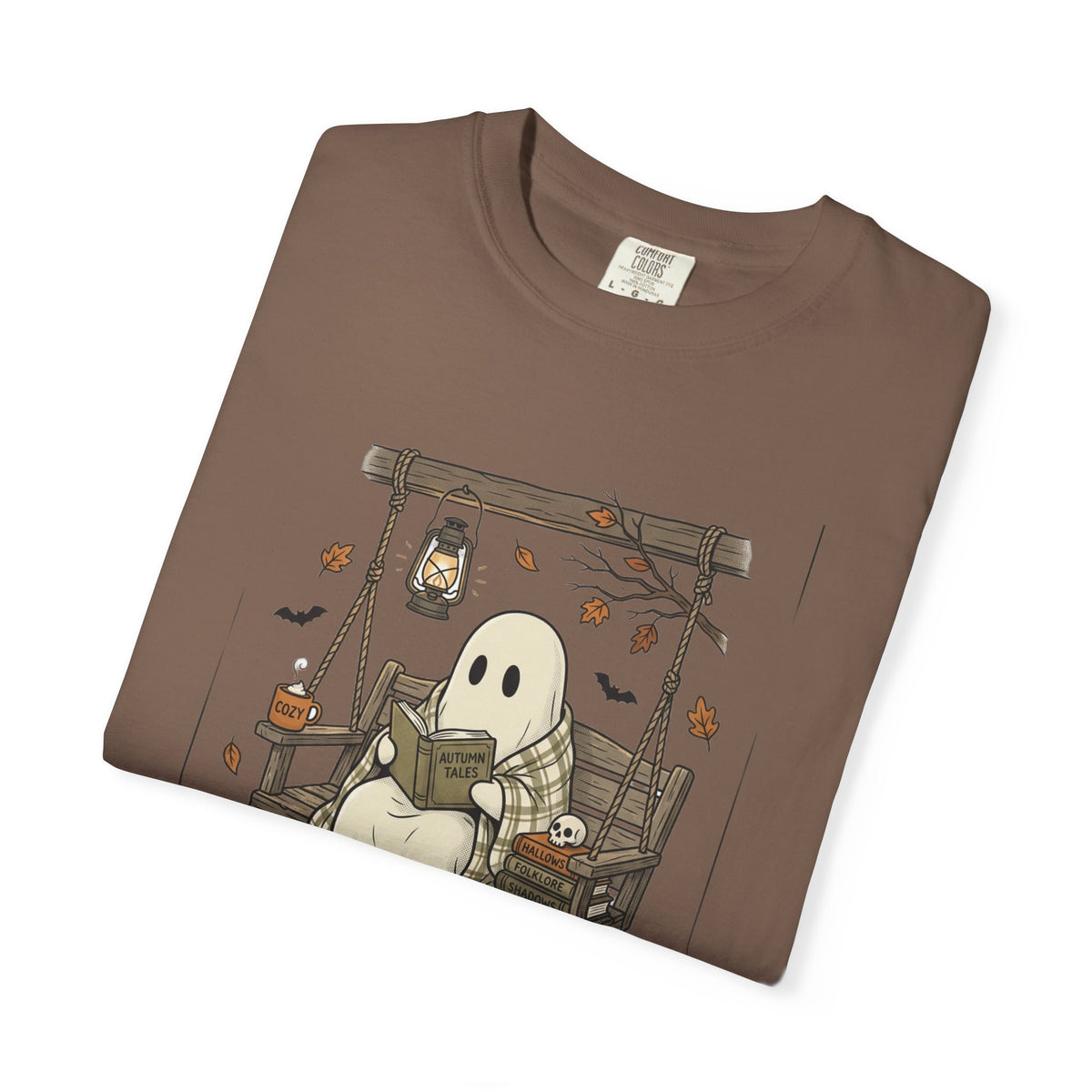 Cozy Ghost Reading T-Shirt | Cute Halloween Fall Tee.