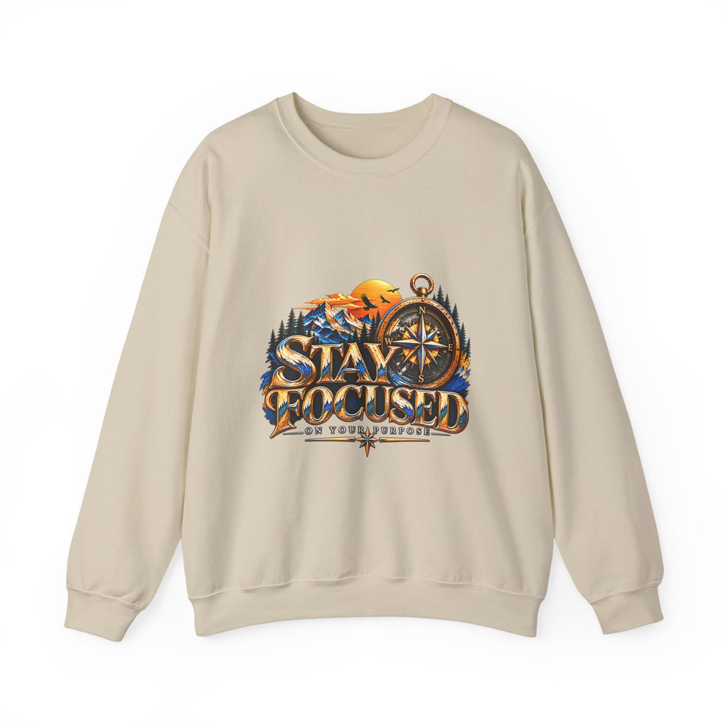 Stay Focused Sweatshirt | Compass & Mountain Graphic Unisex Crewneck