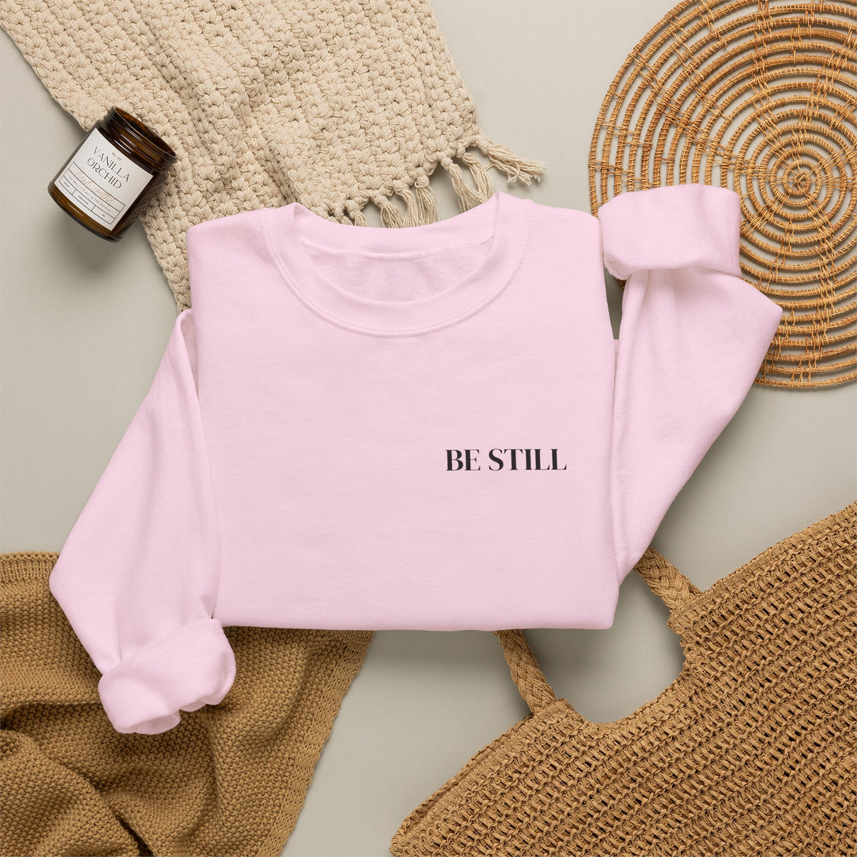 BE STILL Sweatshirt | Minimal Christian Quote Unisex Crewneck