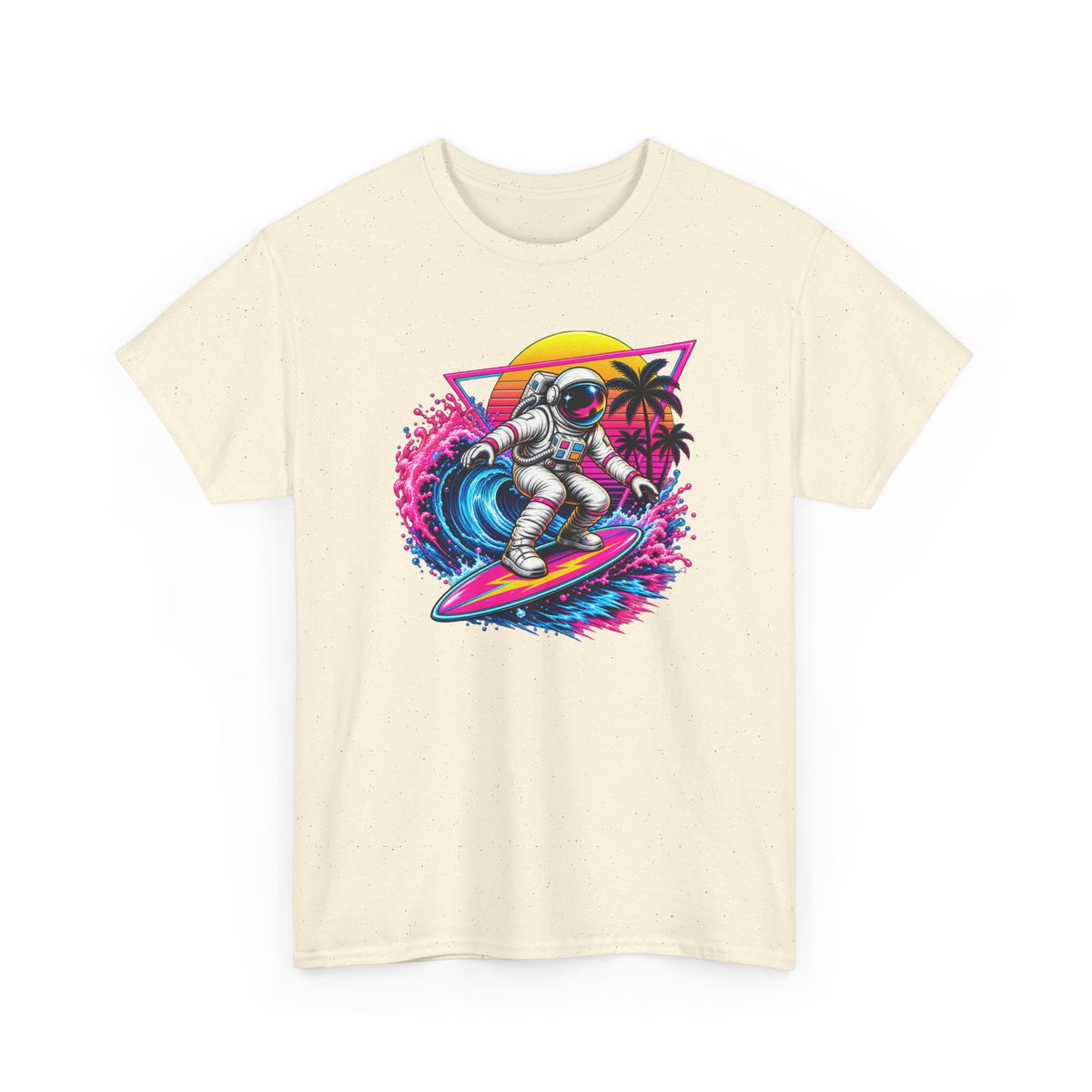 Surfing Astronaut T-Shirt | Space Surfer Graphic Tee, Retro Wave Palm Design
